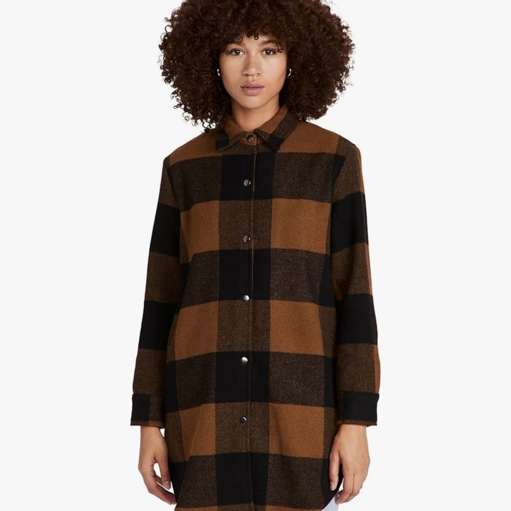 Steve Madden Brown and Tan Boxy Button Down Shirt Jacket